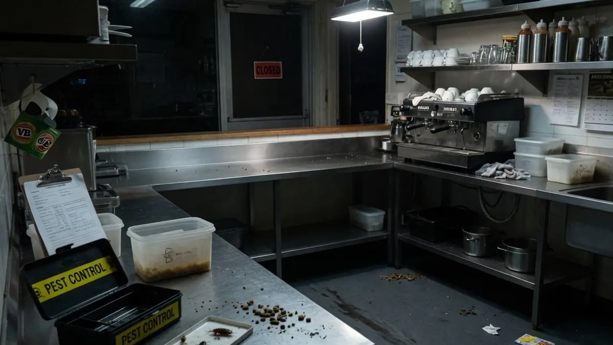 Cafe kitchen after hours ready for pest treatment