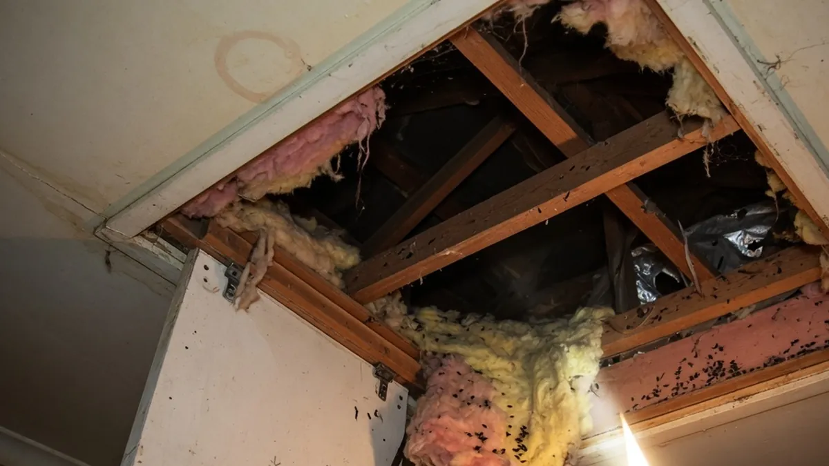 Roof-void hatch and insulation where rodents travel