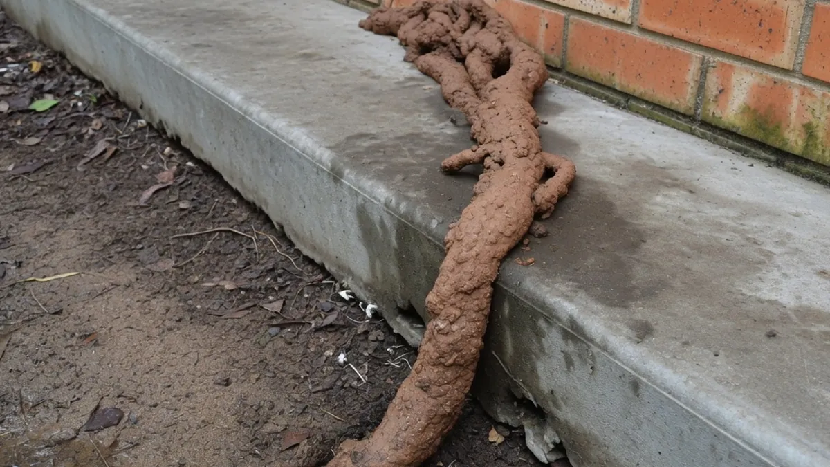 Termite mud tube on a concrete slab edge